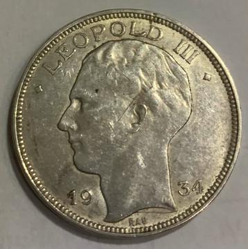 LEOPOLD III 1934 20 Fr ZILVER beschikbaar voor biedingen