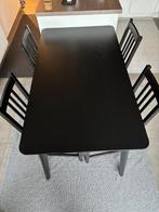 Zwarte tafel met stoelen, Huis en Inrichting, Complete eetkamers, Ophalen, Gebruikt, 4 tot 6 stoelen
