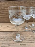 4 antieke glaasjes voor likeur digestief in geslepen glas, Ophalen of Verzenden