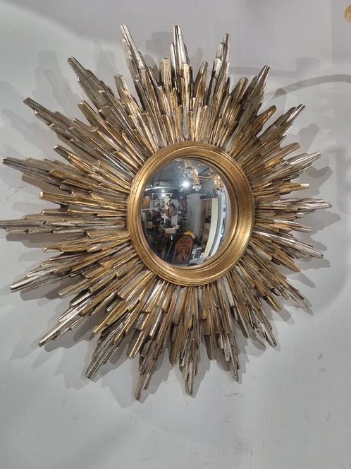 Zonnespiegel in goud en zilver kleur , diameter 50 cm, Huis en Inrichting, Woonaccessoires | Spiegels, Zo goed als nieuw, 50 tot 75 cm