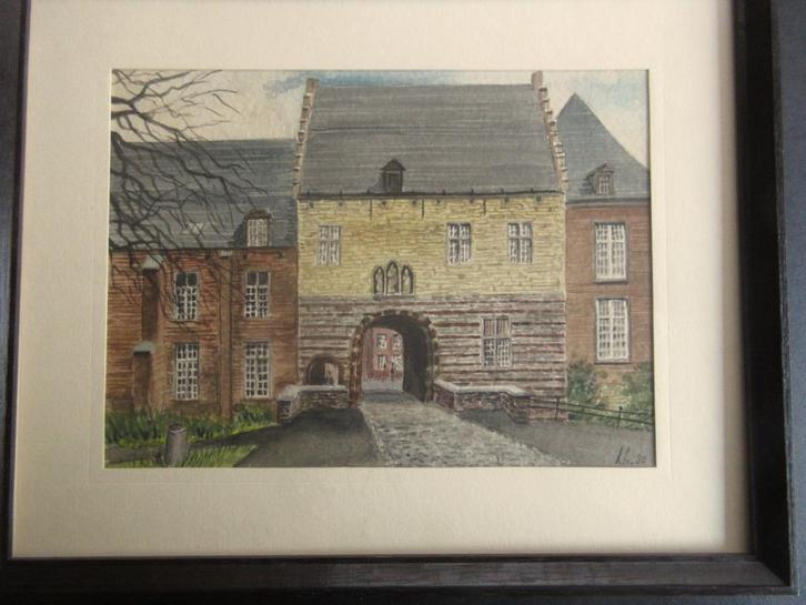 Aquarel Toegangspoort abdij Tongerlo -L. Boschmans, Antiek en Kunst, Kunst | Schilderijen | Klassiek, Ophalen of Verzenden
