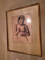 Potloodtekening in kader, Antiek en Kunst, Ophalen