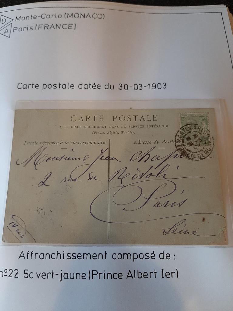Lot de cartes postales de Monaco 1903, Enlèvement ou Envoi