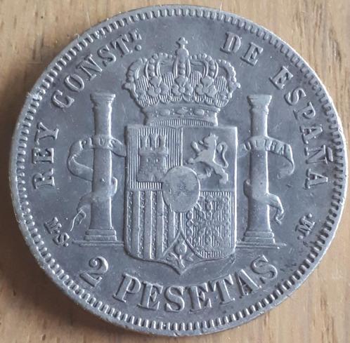 SPANJE: HIGH GRADED 2 PESETAS 1882 KM 686 ZILVER, Postzegels en Munten, Munten | Europa | Niet-Euromunten, Losse munt, Overige landen