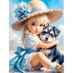 Peinture au diamant fille avec chien 50x40cm (carré), Envoi, Neuf, Bricolage