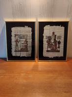 2 Egypte papyrus tekening kader schilderij, Ophalen of Verzenden, Zo goed als nieuw