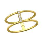Dubbele goudkleurige zilveren ring met zirkonia, Nieuw, Goud, Met edelsteen, Ophalen of Verzenden