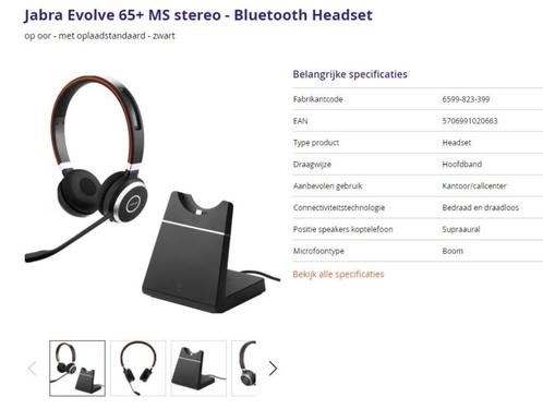 Jabra Evolve 65 MS Stereo Headset met Laadstation, Computers en Software, Headsets, Nieuw, On-ear, Draadloos, Inklapbare microfoon