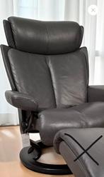 Stressless Ekornes MAGIC-serie fauteuil - donkergrijs leer, Huis en Inrichting, Fauteuils, Ophalen, Leer