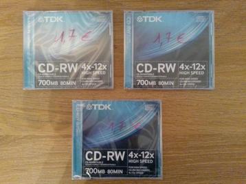 3 x TDK CD-RW 4x-12x High Speed in plastiek folie NIEUW beschikbaar voor biedingen