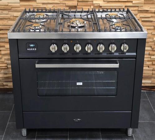 🔥 Poêle Boretti de luxe 90 cm en acier inoxydable anthracit, Electroménager, Cuisinières, Comme neuf, Autoportant, 5 zones de cuisson ou plus