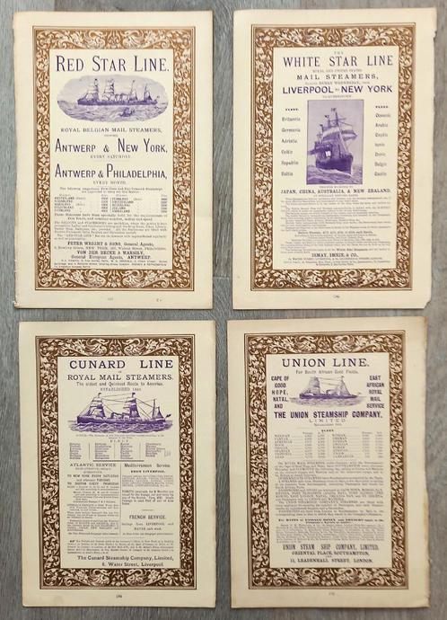 Oude advertenties voor stoomschepen oa White Star Line, Antiquités & Art, Art | Lithographies & Sérigraphies, Enlèvement ou Envoi