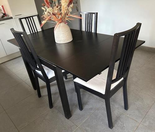 Verlengbare eettafel met 4 stoelen, Maison & Meubles, Tables | Tables à manger, Utilisé, 50 à 100 cm, 150 à 200 cm, Cinq personnes ou plus