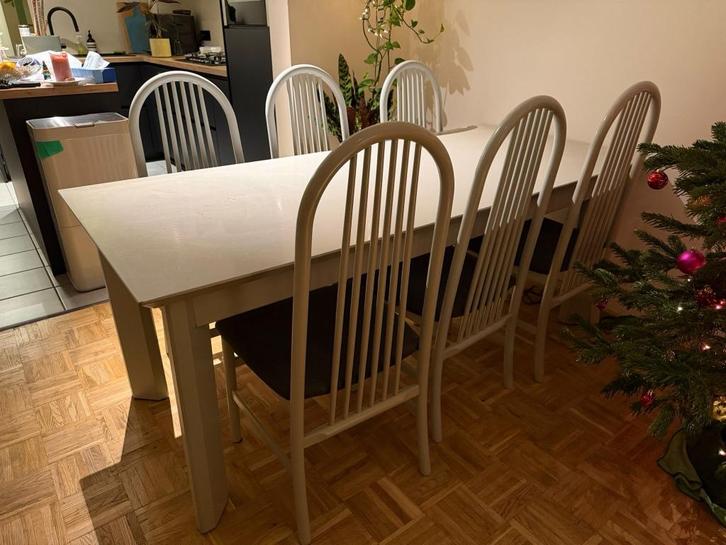 6 degelijke stoelen en tafel, Maison & Meubles, Chaises, Utilisé, Cinq, Six Chaises ou plus, Gris, Enlèvement