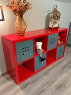 Kallax kast blinkend rood met blauwe grijze bakken, Enlèvement, Neuf