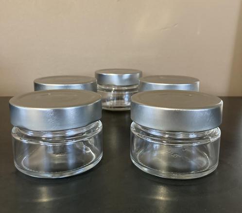 Glazen potjes + deksel (106 ml) (nieuw-nooit gebruikt), Huis en Inrichting, Overige Huis en Inrichting, Nieuw, Ophalen