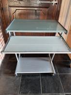 COMPUTER TAFEL MET GLAZEN BLAD EN UITSCHUIFBAAR BLAD, Ophalen, Zo goed als nieuw