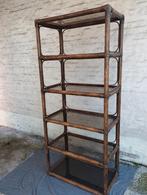 Vintage rotan legkast met 6 lagen fumee glas...0478028005, Ophalen of Verzenden, Zo goed als nieuw