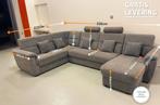 GRATIS LEVERING HEEL BE Groot Grijze Stoffen U Bankstel, Hoekbank, Ophalen of Verzenden, Zo goed als nieuw, 200 tot 250 cm