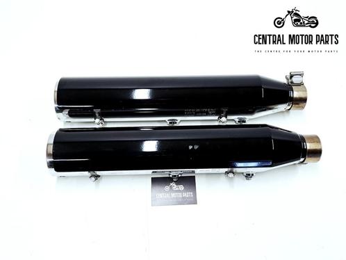 Slip ons Softail 2007-2017 chroom met glans zwarte hitteschi, Motoren, Onderdelen | Harley-Davidson, Gebruikt, Ophalen of Verzenden