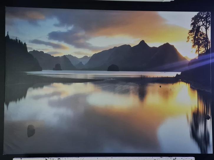 Fotodoek Bergmeer bij avondzon, Antiek en Kunst, Kunst | Tekeningen en Fotografie, Ophalen