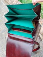 Vintage/leder/wijnrode/tas/groene satin voering, Ophalen of Verzenden, Gebruikt