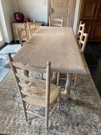 Stijlvolle eiken eettafel met zes Stoelen, Ophalen, Eikenhout, Zo goed als nieuw, Vijf personen of meer