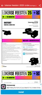 Dagtickets Lokerse feesten, Tickets en Kaartjes, Concerten | Overige, Twee personen, Augustus