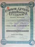 S.A.Cie Générale Anversoise - act.de capital de 500 fr - 191, Postzegels en Munten, Aandelen en Waardepapieren, Ophalen of Verzenden