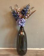 Vaas met kunstbloemen blauw en grijs lila paars organisch, 50 tot 75 cm, Blauw, Nieuw, Ophalen of Verzenden