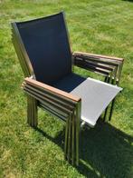 4 Inox tuinstoelen met teak armsteunen, Ophalen, Zo goed als nieuw, Teakhout