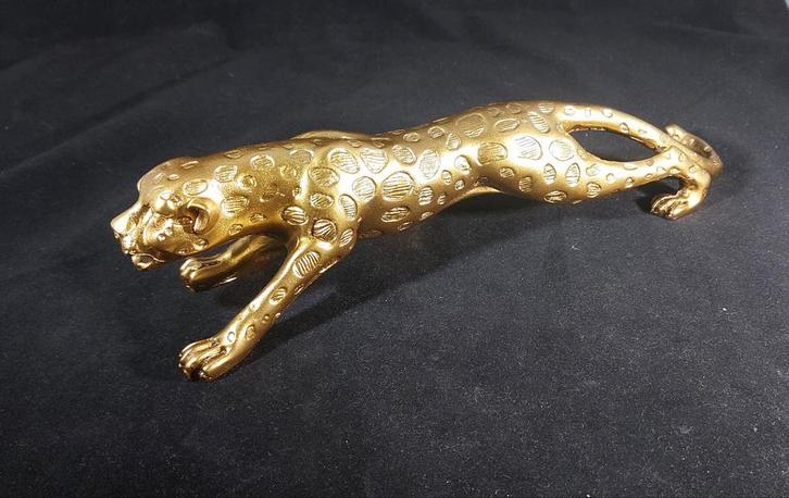 Goudkleurig luipaard beeld, Antiek en Kunst, Kunst | Beelden en Houtsnijwerken, Ophalen of Verzenden