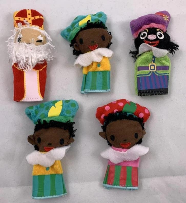 Sinterklaas Zwarte Piet 5 vingerpoppen stof figuren vintage, Diversen, Sinterklaas, Zo goed als nieuw, Verzenden