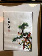 Vintage Chinees handborduurwerk - vogels op pijnboomtak, Ophalen