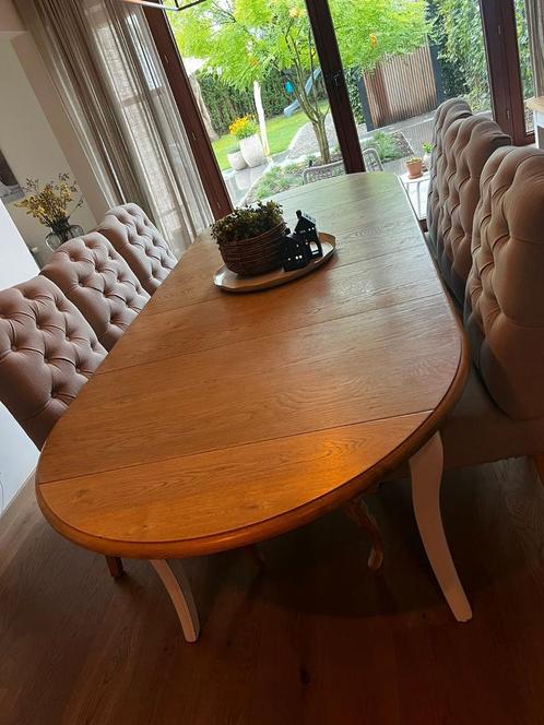 Eiken verlengbare eettafel met 6 stoelen, Huis en Inrichting, Tafels | Eettafels, Zo goed als nieuw, Ophalen