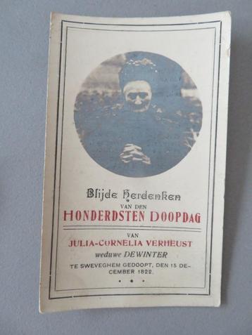 Honderste Doopdag Julia Verheust Zwevegem gedoopt 1822 beschikbaar voor biedingen