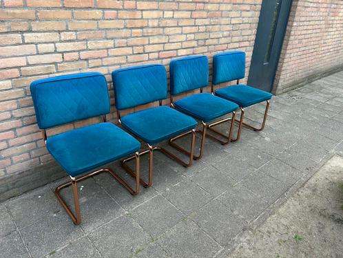 4x Blauw Zuiver Diamond Buisframe Stoelen, Huis en Inrichting, Stoelen, Gebruikt, Vier, Metaal, Stof, Blauw, Ophalen