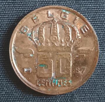 50 cent 1987 VL (lijn bij 5 en 'NT') - Boudewijn I beschikbaar voor biedingen