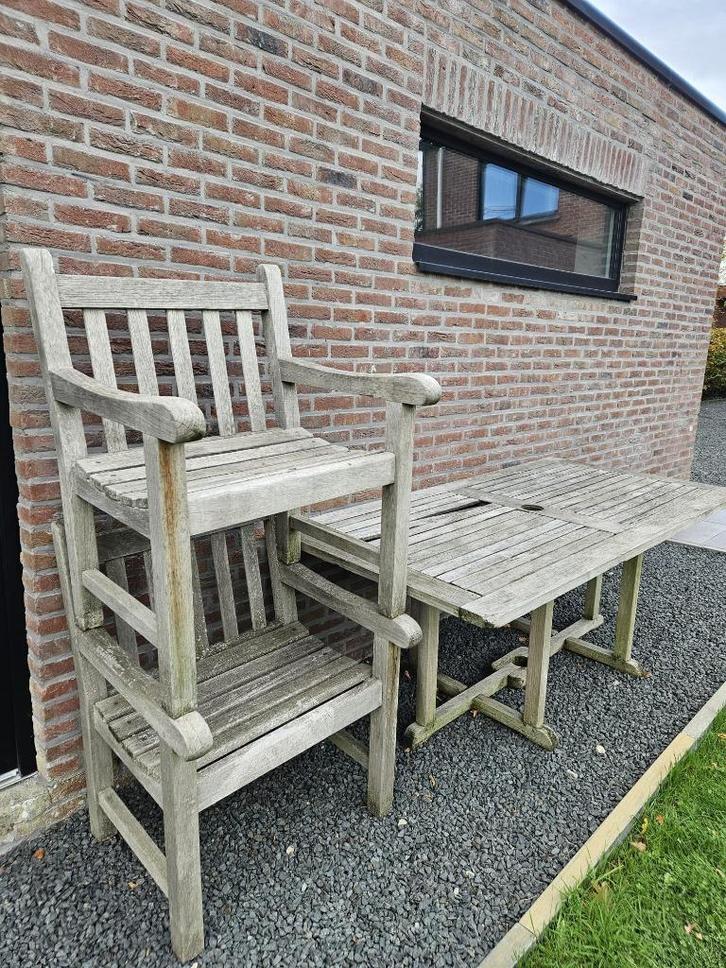 Houten Tuinset, Tuin en Terras, Tuinsets en Loungesets, Gebruikt, Tuinset, Hout, 2 zitplaatsen, Eettafel, Stoel, Ophalen