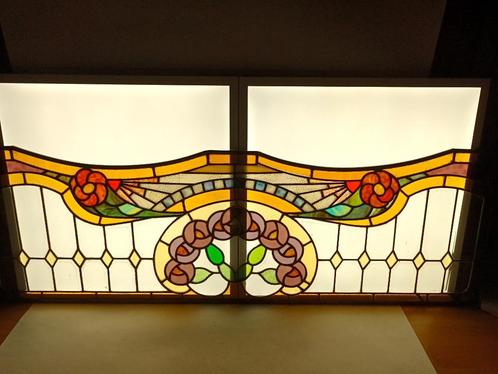 1 glas in lood raam art nouveau-stijl (50s), Antiek en Kunst, Antiek | Glaswerk en Kristal, Ophalen