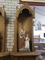 Antieke hoge houten kerkconsole console voor heiligenbeeld, Antiek en Kunst, Ophalen