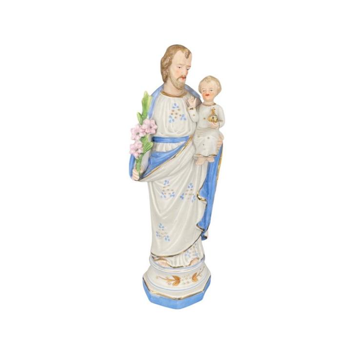 Saint Joseph et Enfant Jésus – Statue ancienne en biscuit, Antiek en Kunst, Antiek | Religieuze voorwerpen, Ophalen of Verzenden