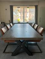Zware houten tafel te koop inclusief stoelen, Huis en Inrichting, Ophalen, Vijf personen of meer, Rechthoekig, Landelijk