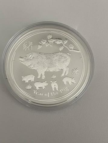 Zilveren 1oz munt 2019 Lunar Ii pig, Enlèvement ou Envoi, Argent
