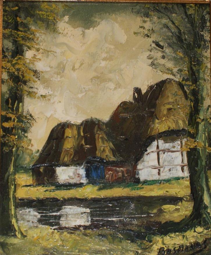 Lode Bosmans (1925-2017): Kempische hoeve (O/D, 37 x 45 cm), Antiek en Kunst, Kunst | Schilderijen | Klassiek, Ophalen of Verzenden