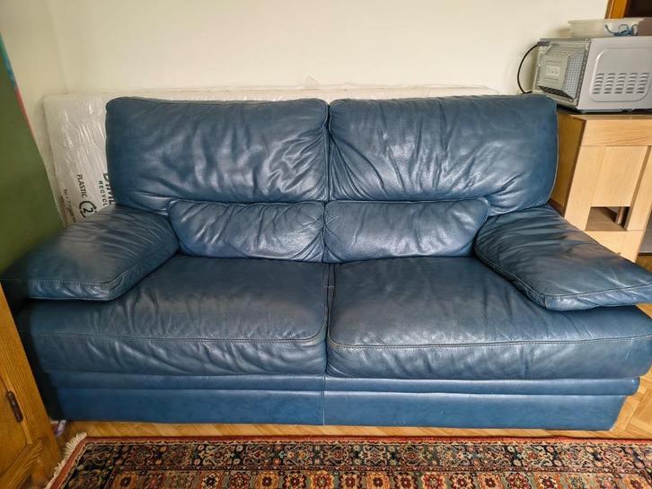 Lederen / leren zetel - tweezit (hoogwaardig leer), Huis en Inrichting, Zetels | Zetels, Gebruikt, Rechte bank, Tweepersoons, 150 tot 200 cm