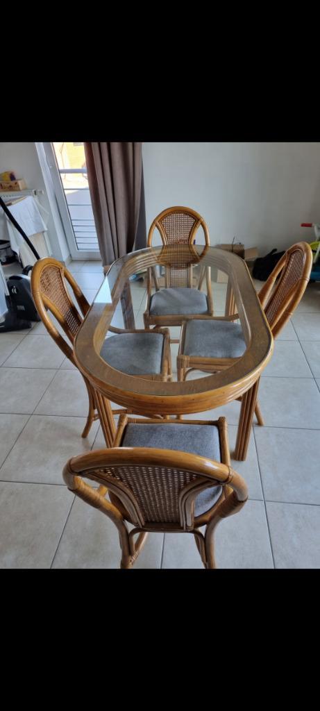 meubels en tafel van rotan, Huis en Inrichting, Complete eetkamers, Gebruikt, 4 tot 6 stoelen, Ophalen
