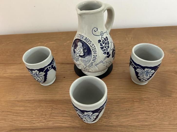 Authentieke Duitse Wijnset - Bembel met Bekers, Antiek en Kunst, Antiek | Keramiek en Aardewerk, Ophalen of Verzenden