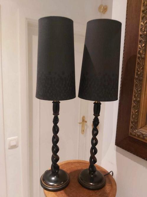 Set van twee elegante tafellampen in zwart gedraaid hout, Huis en Inrichting, Lampen | Tafellampen, Zo goed als nieuw, Hout, Ophalen of Verzenden