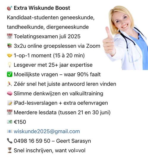 Toelatingsexamen Geneeskunde, Diensten en Vakmensen, Bijles, Privé-les en Taalles, Bijles, Examen- of Scriptiebegeleiding, Privéles